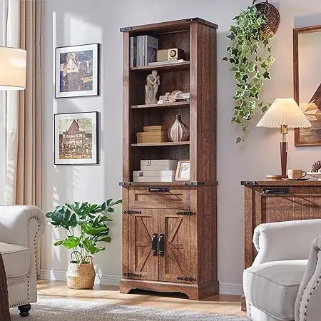 72'' Bookshelf with Storage, Bookcase with Barn Door