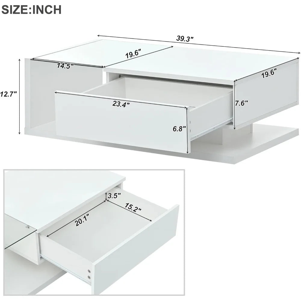 Coffee Table with Tempered Glass, Cocktail Table with High-Gloss UV Surface, Modernist 2-Tier Center Table for Living Room