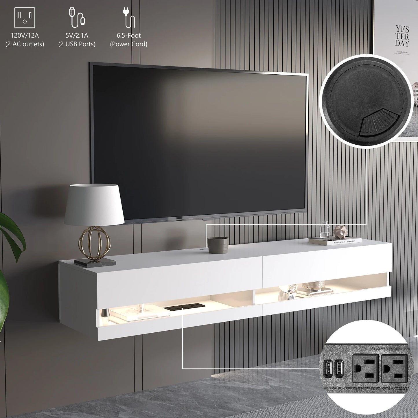 71" Floating TV Stand for 75/80" TV w/Power Outlets