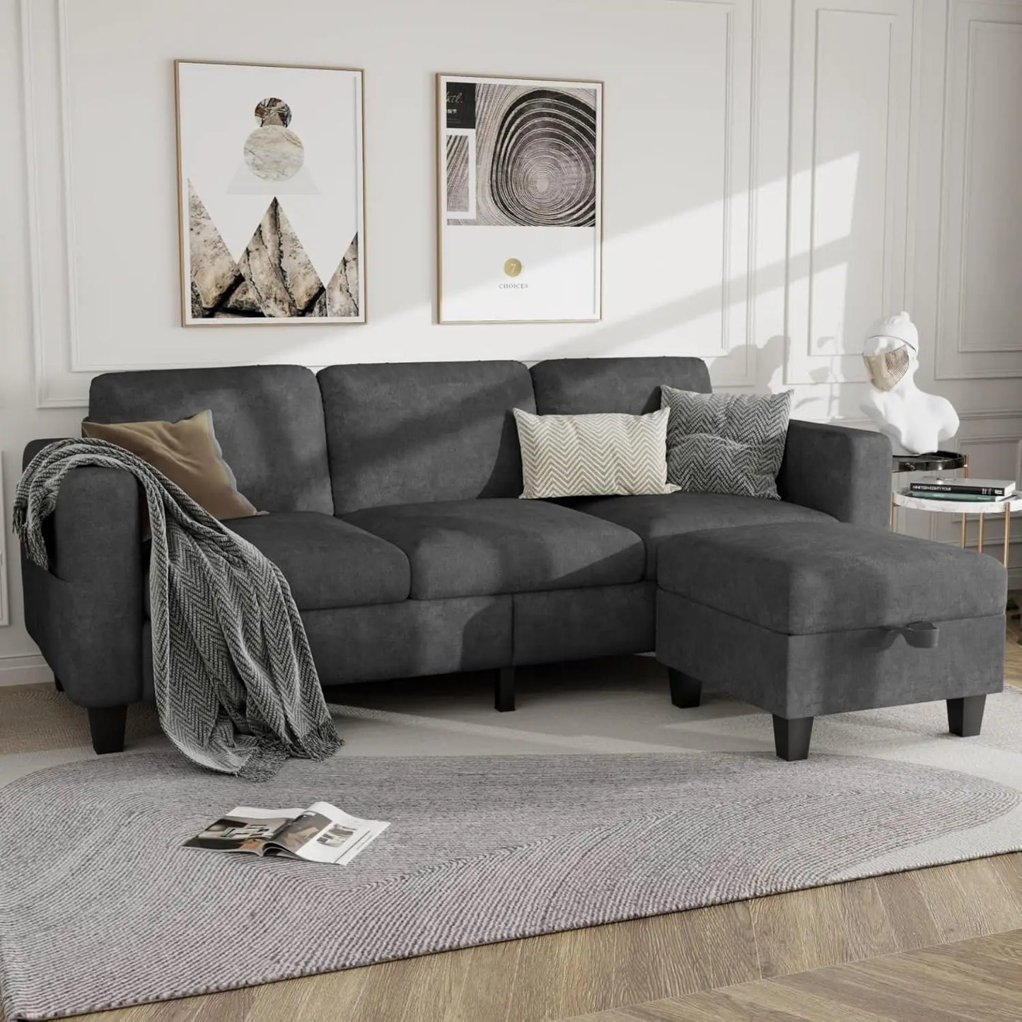 L Shaped Cloud Couch - 3 Seat-Comfy Linen with Storage