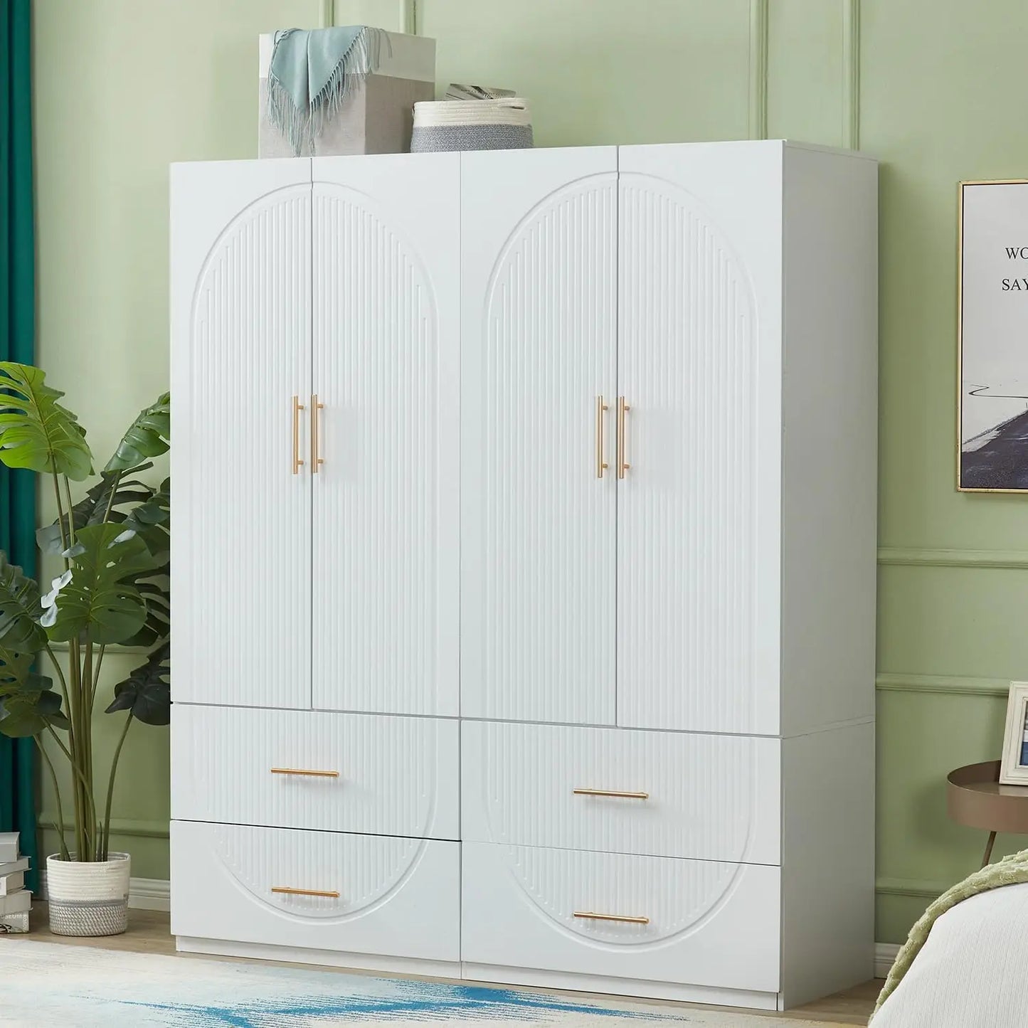 Armoire Wardrobe Closet with 3 Drawers and 4 Doors