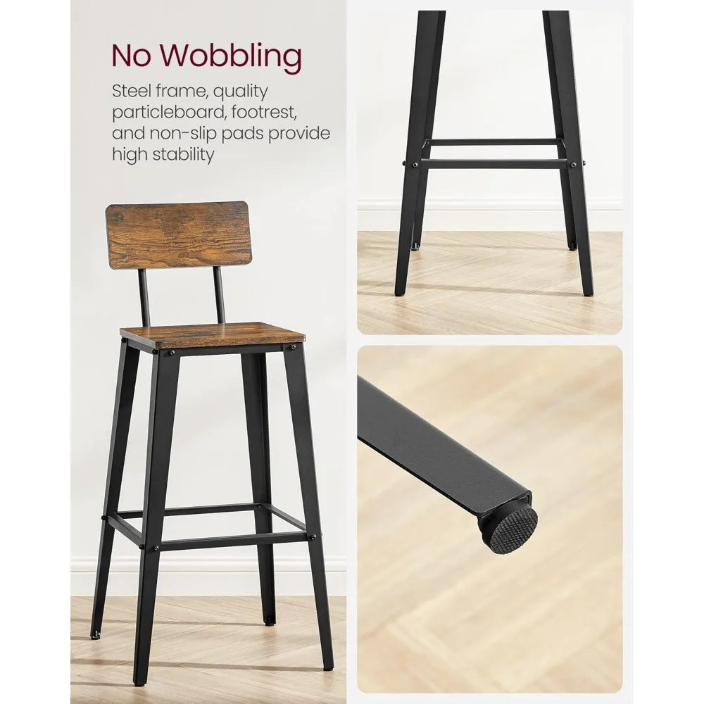 Set of 2 Bar Stools, 29.1 Inches Tall with Back