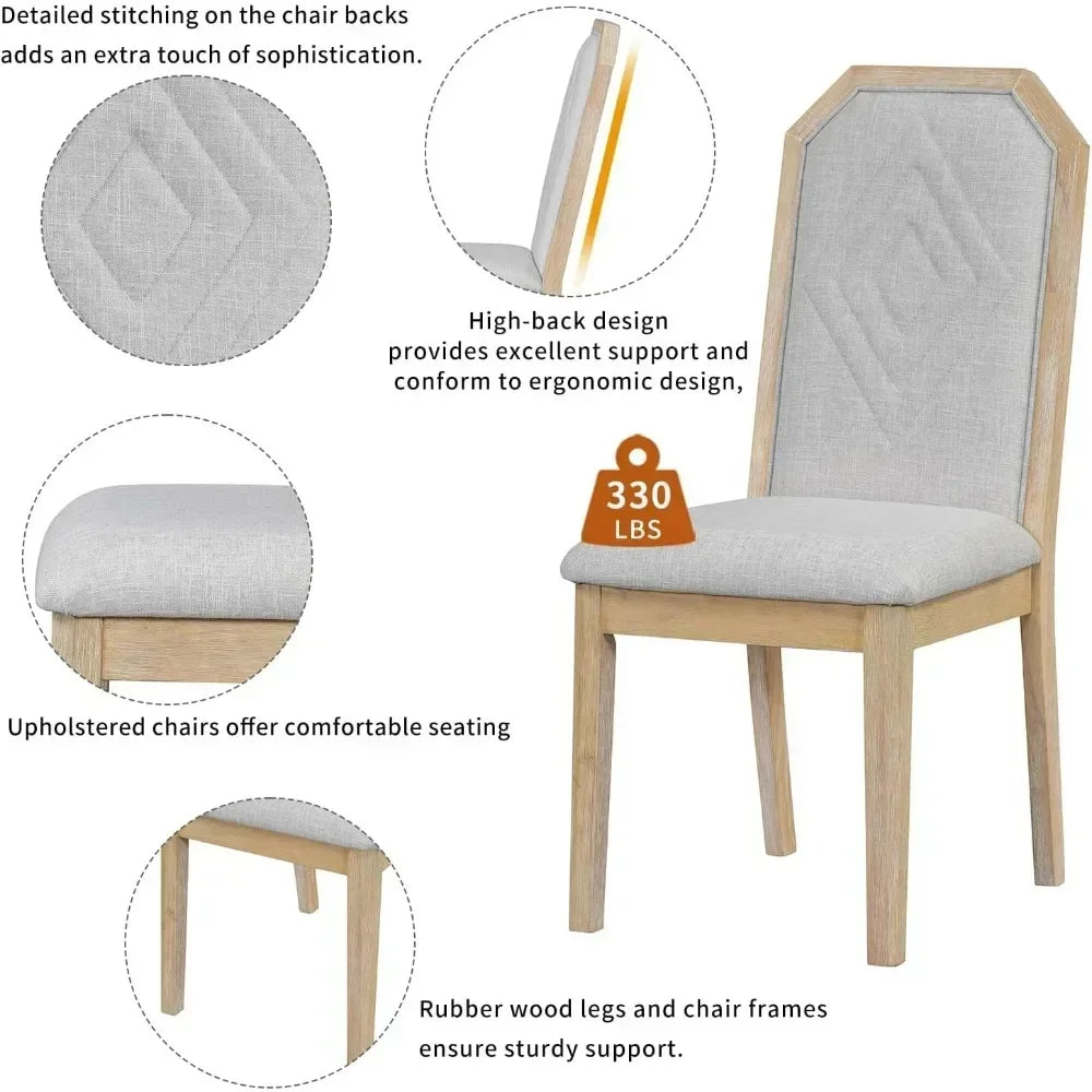 7 Pieces Dining Table Set,Wooden Rustic Table with 6 High-Back Tufted Chairs,Home Furniture Kitchen Dining Room Table Sets