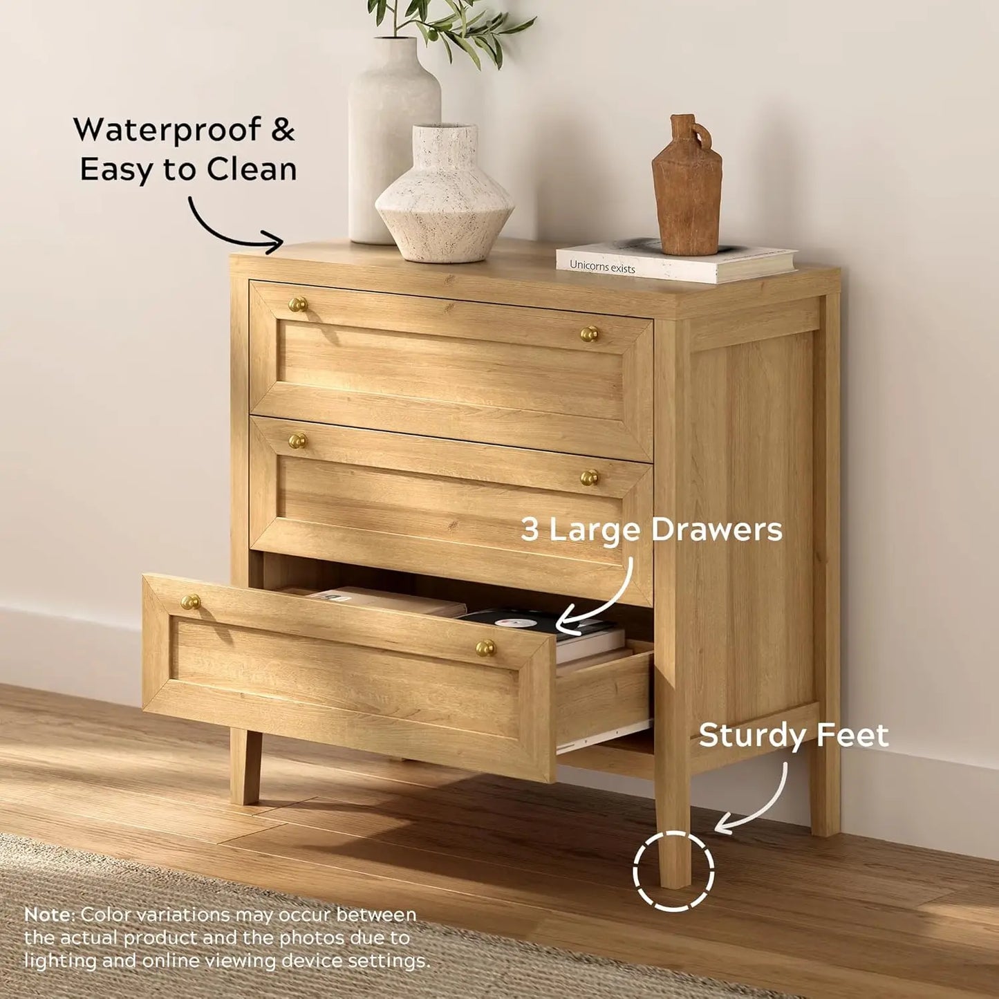 3 Drawer Dresser Set of 2, Modern Chest of Drawers