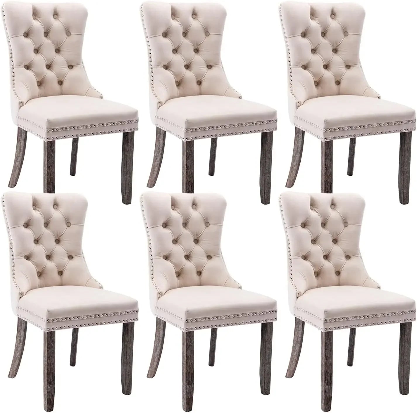 Tufted Dining Chairs Set of 6, Velvet - Solid Wood
