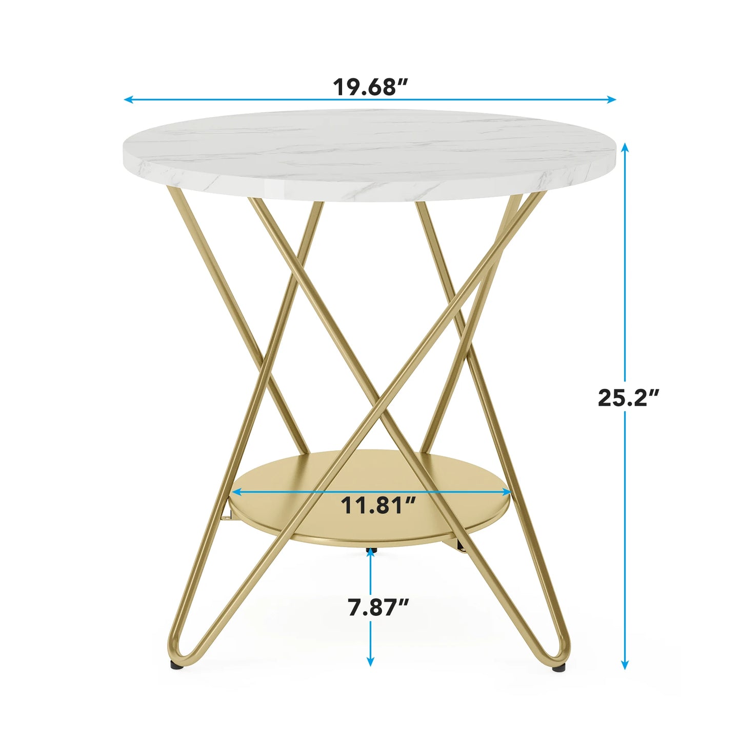Tribesigns 2 Tier Faux Marble End Table Round Side Table with Shelves Small Coffee Accent Table for Living Room, White and Gold