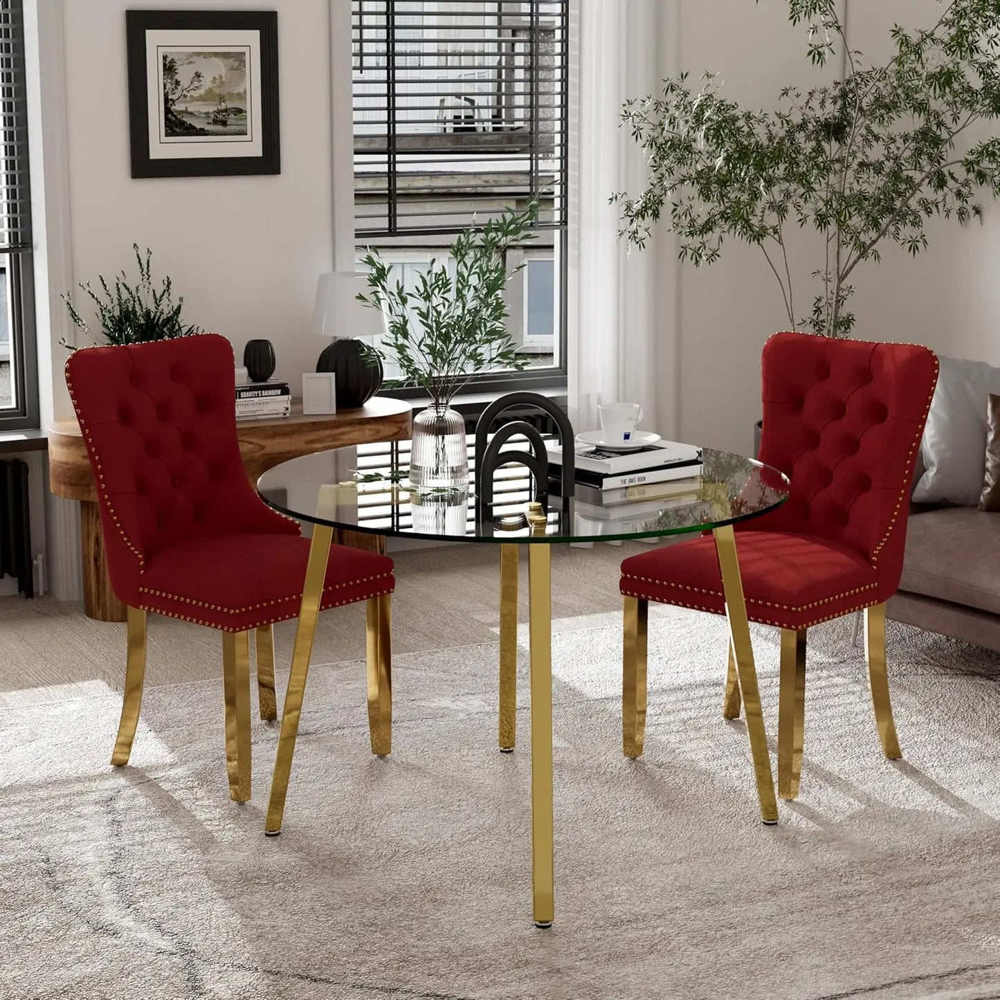 5 Piece Luxury Round Glass Dining Set, Modern Minimalist Circle Kitchen Table Set for 4, 42'' Clear Circular Glass Top Dinner Ro