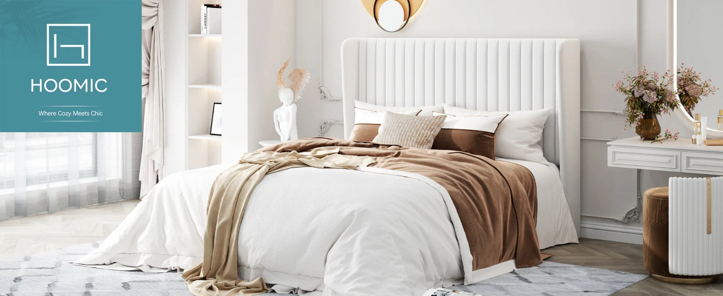 Bed Frame with Wingback Headboard – Full, Queen & King