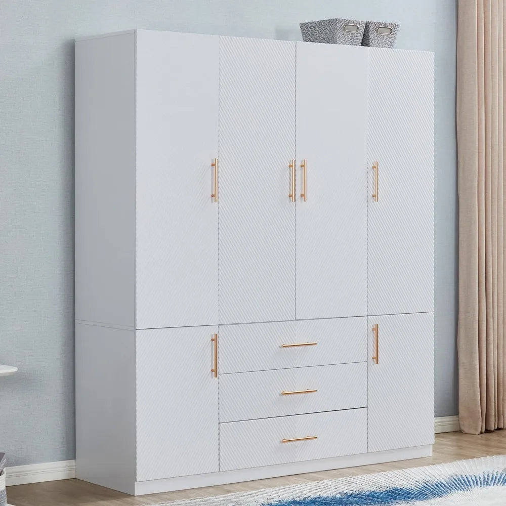 Armoire Wardrobe Closet with 3 Drawers and 4 Doors