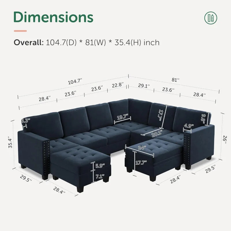 Velvet Modular Sectional sofa, Convertible L Shaped couch with Storage
