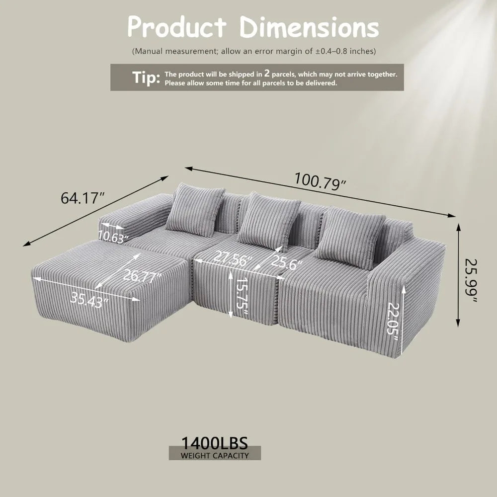 L-Shaped Free Combination Sofa,4Seater Corner Couch Deep Seat
