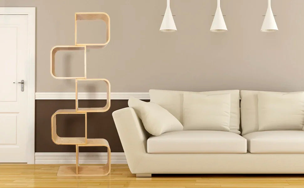 5-Tier Bamboo Bookshelf, 2 in 1 Bookcase Storage