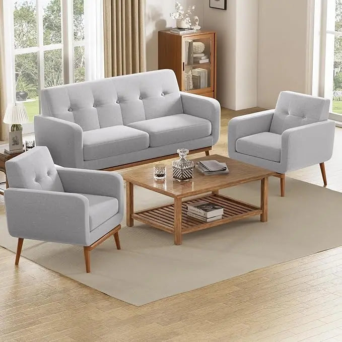 Couch Set with Solid Frame, Deep Seat Sofa Set