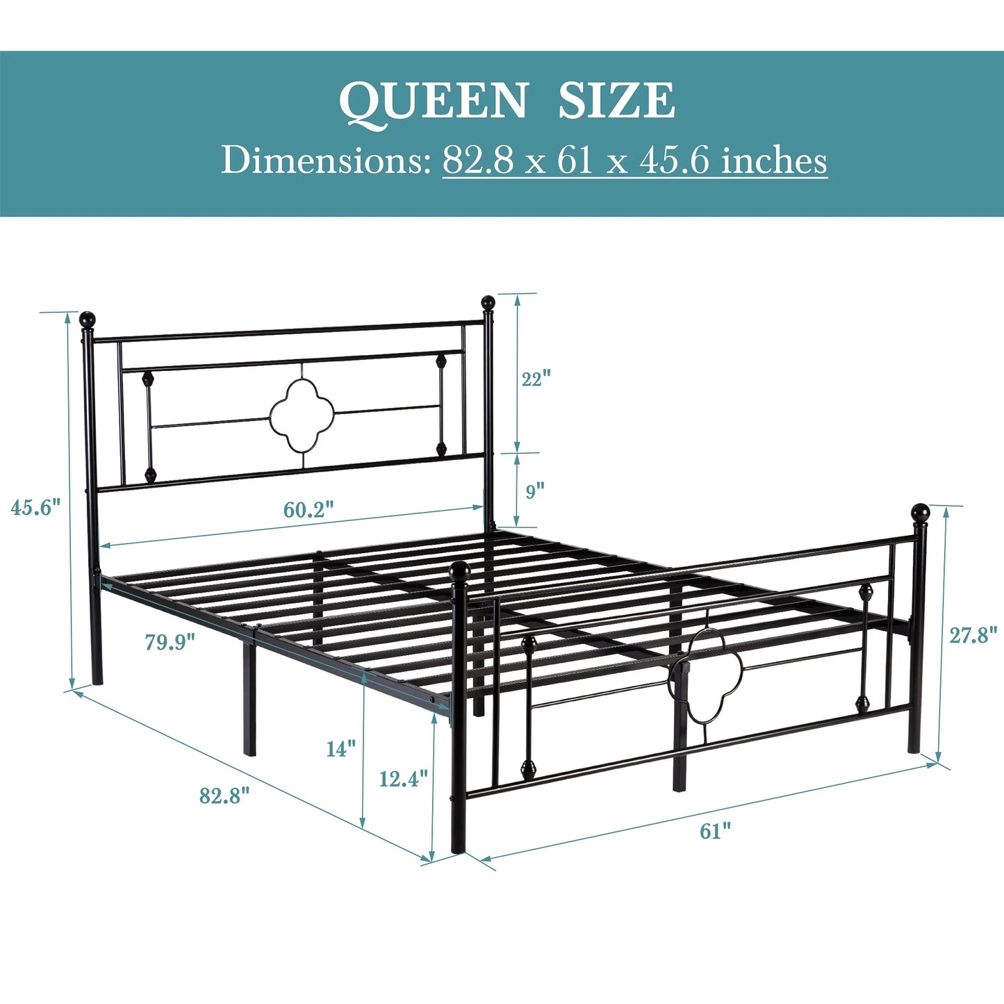 Metal Platform Bed Frame, – Full, Queen, Twin & King Sizes