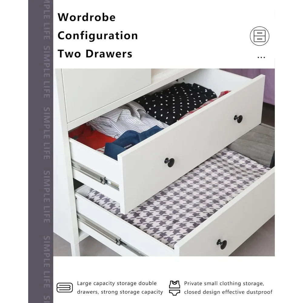 Wardrobe Closet, Metal Armoires with Two Drawers
