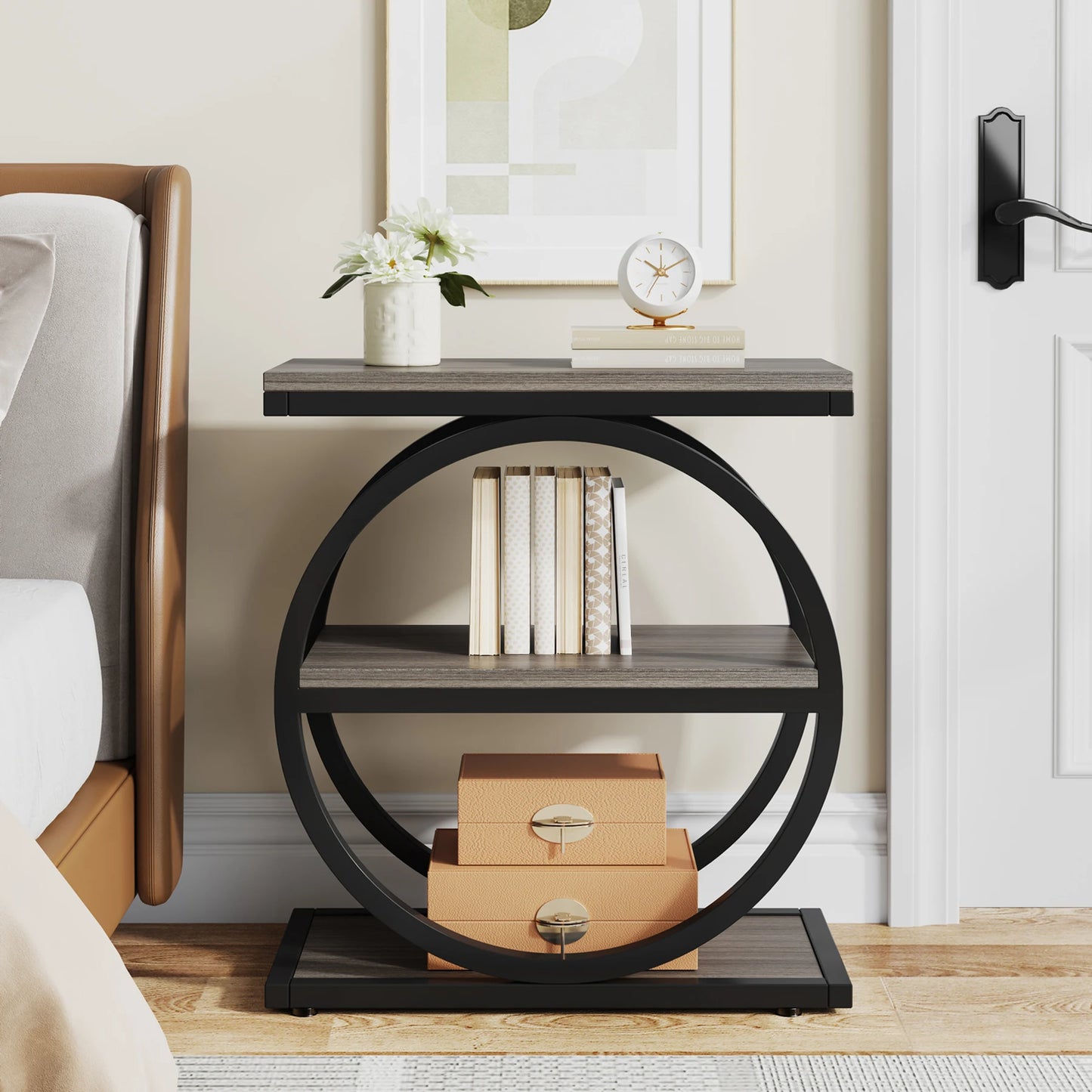 Tribesigns End Table, Narrow End Table with 3 Storage Shelves, Wooden Side Table, Industrial Small Sofa Side Table