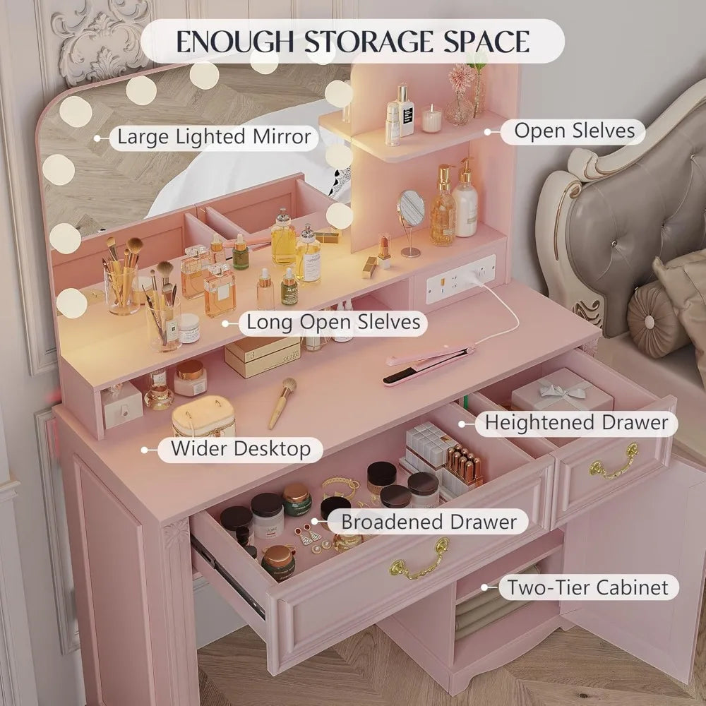 Vanity Table with Power Outlet,Bedroom Dressing Table