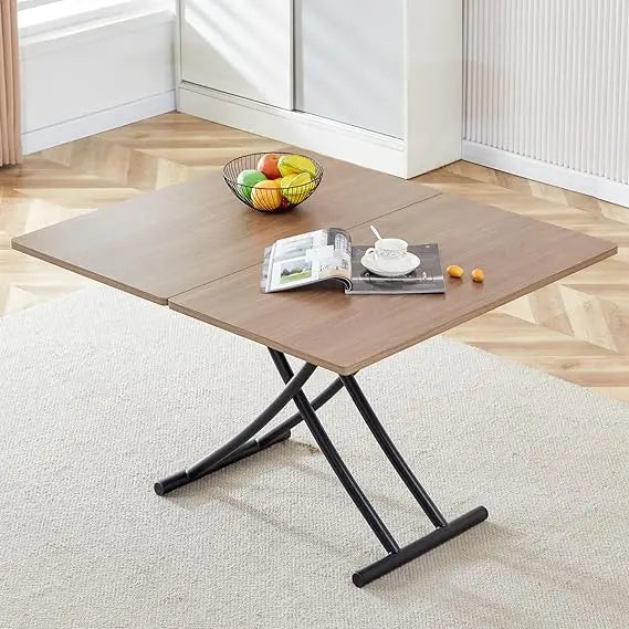 43.3" Folding Dining Table, 4 in 1 Multi-Function Table with MDF Tabletop & Height Adjustable, Lift Top Coffee Table Converts to