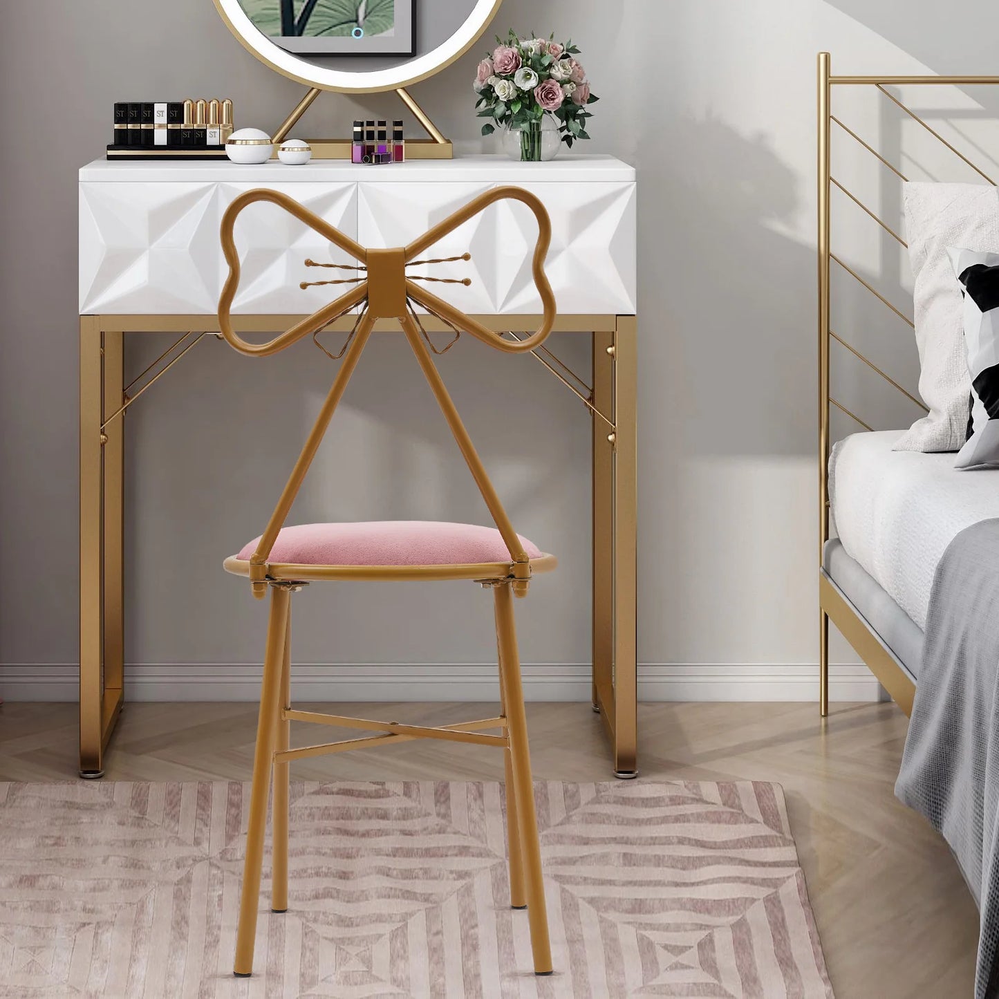 Velvet Makeup Chair Metal Frame Butterfly Backrest Chair