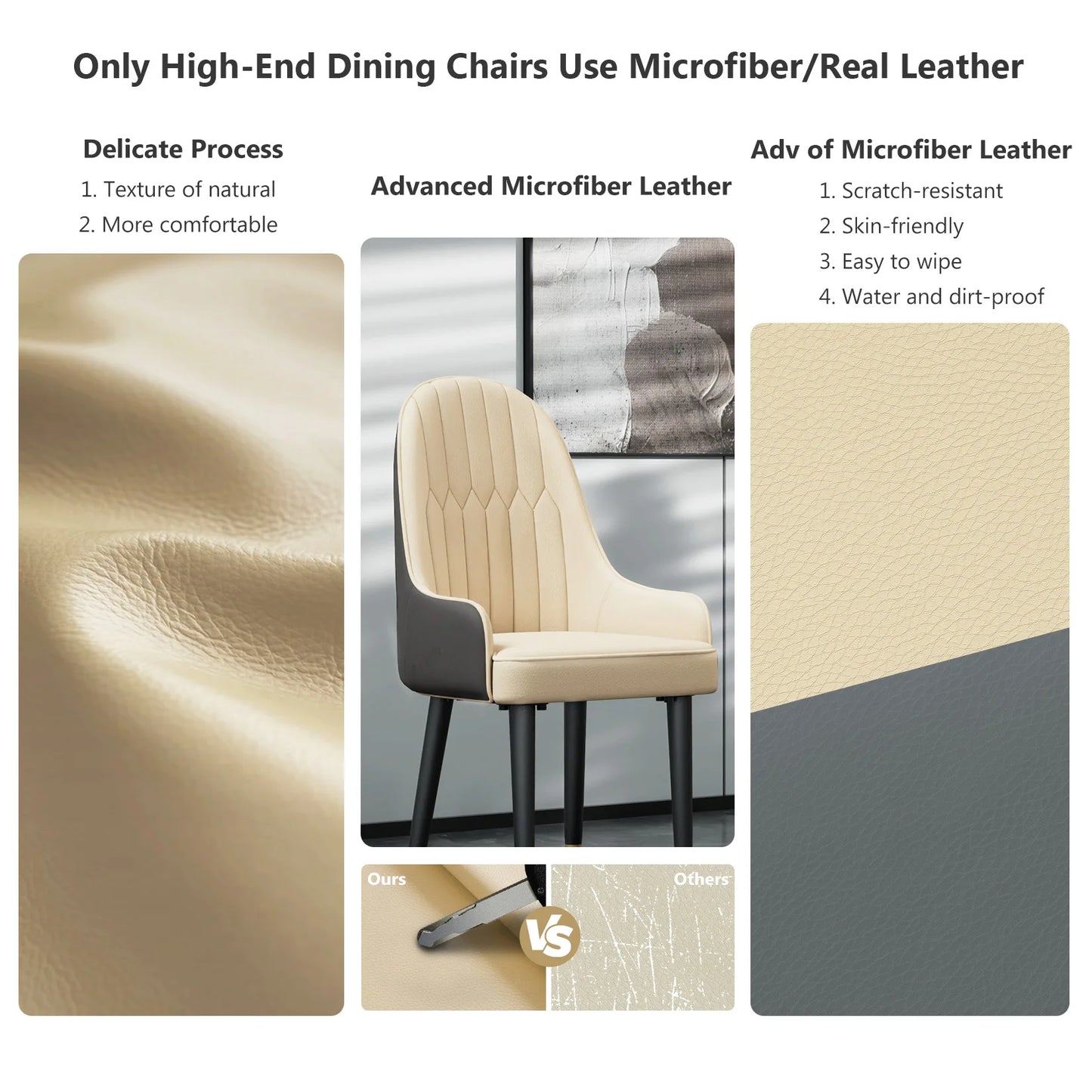 Faux Leather Dining Chair Set of 2, with Solid Wood Legs
