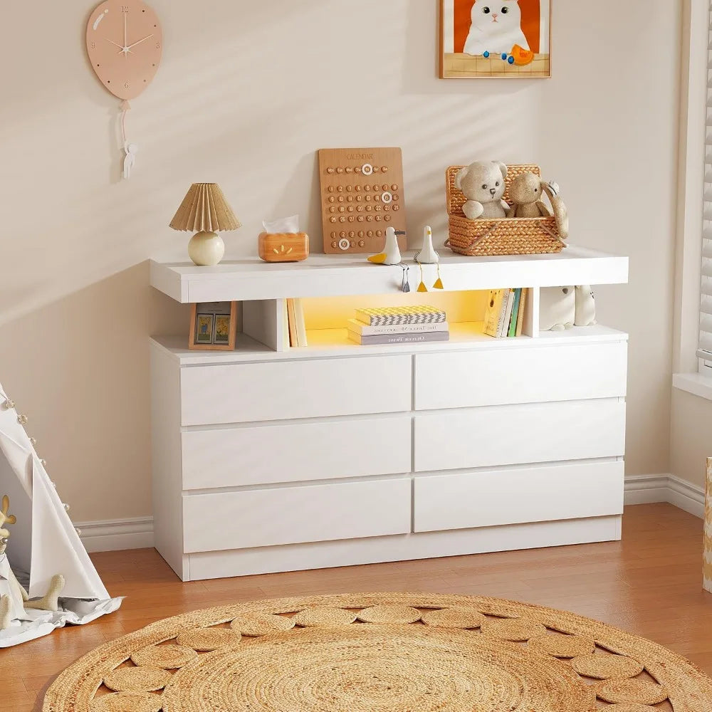 White Dresser, Chest of Drawers with Charging Station