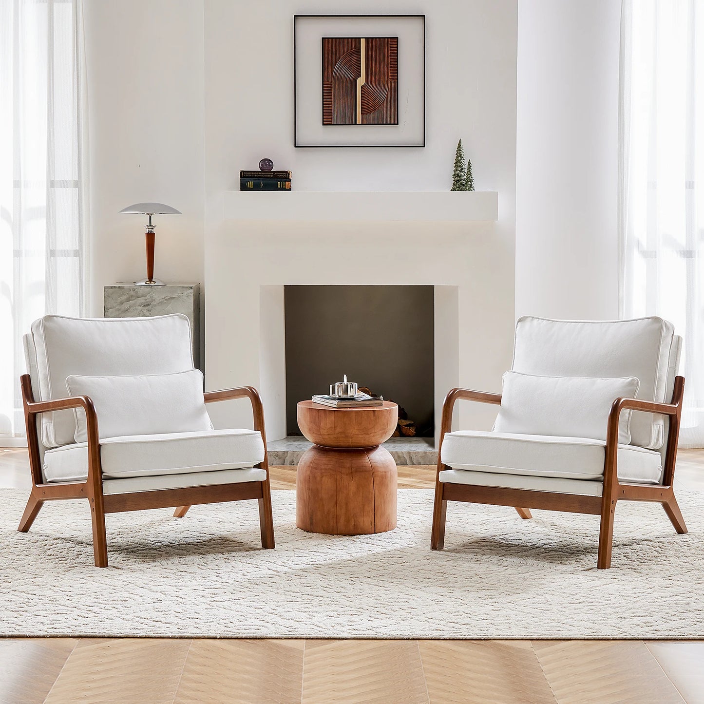 Chairs with Lumbar Pillow Upholstered With Wood Frame
