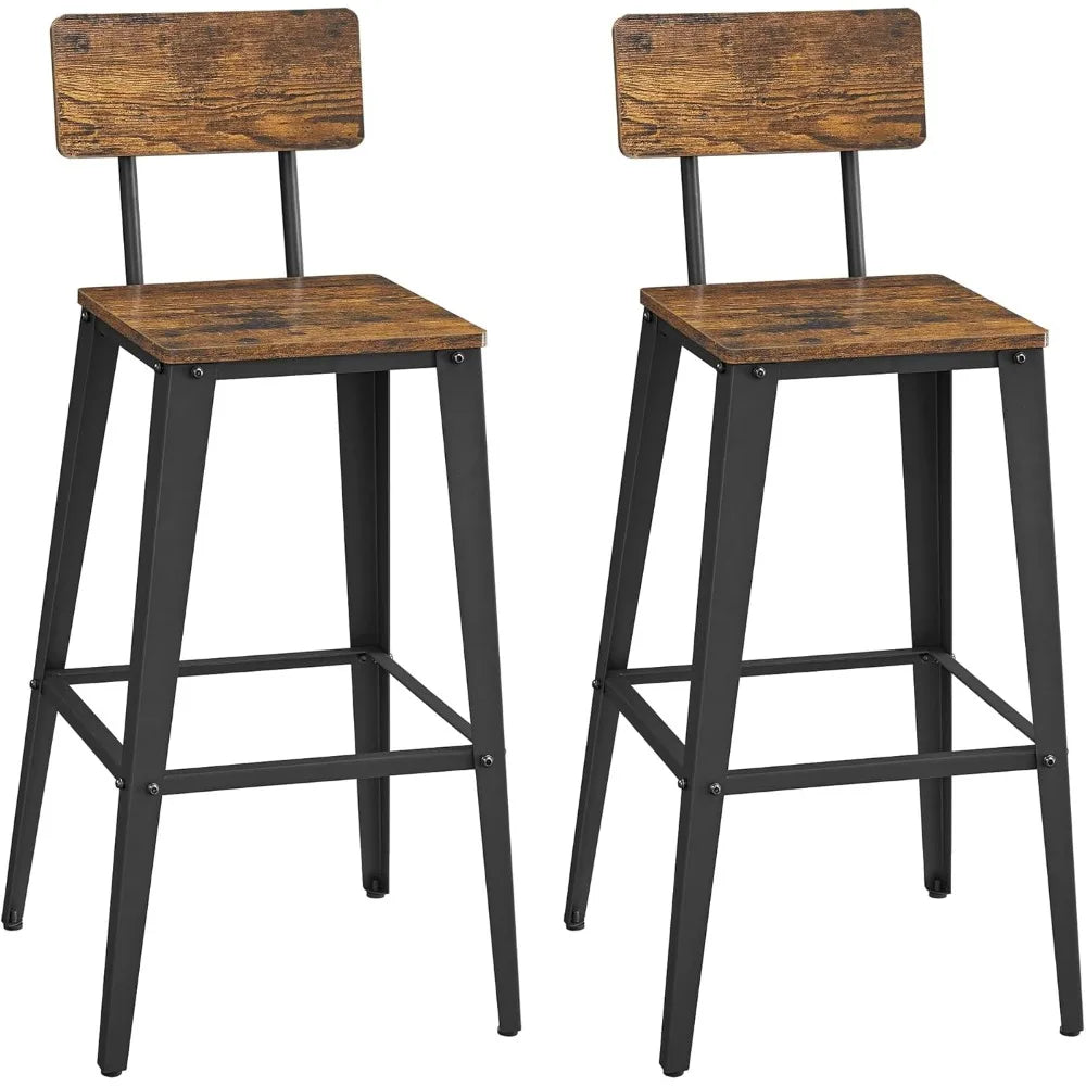 Set of 2 Bar Stools, 29.1 Inches Tall with Back