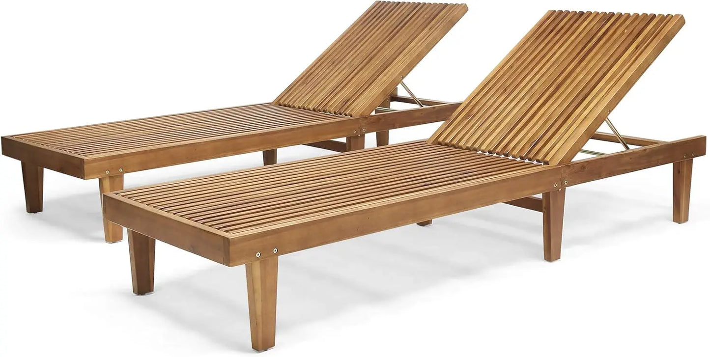 Outdoor Wooden Chaise Lounge, Set of 2