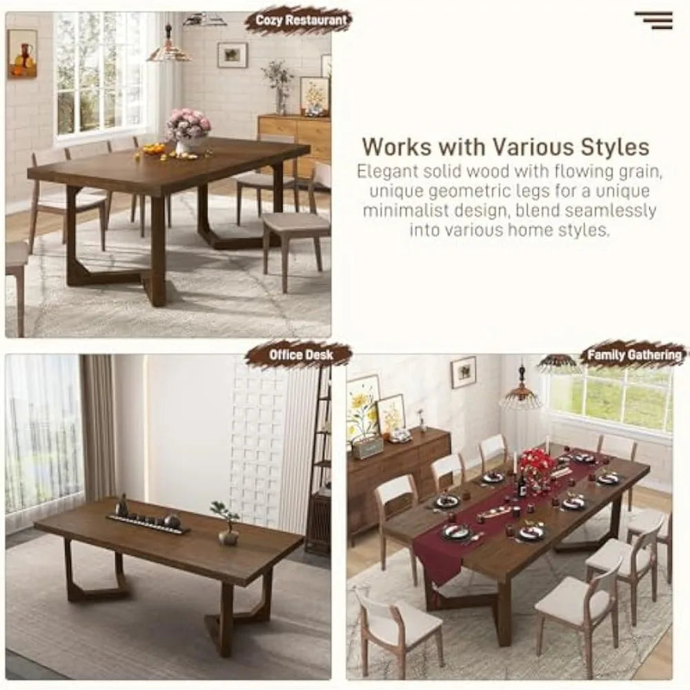 71 Inch Farmhouse Dining Table, Solid Wood Rustic Kitchen Table, Large Wooden Rectangular Dinner Table for Dining Room, Home Off