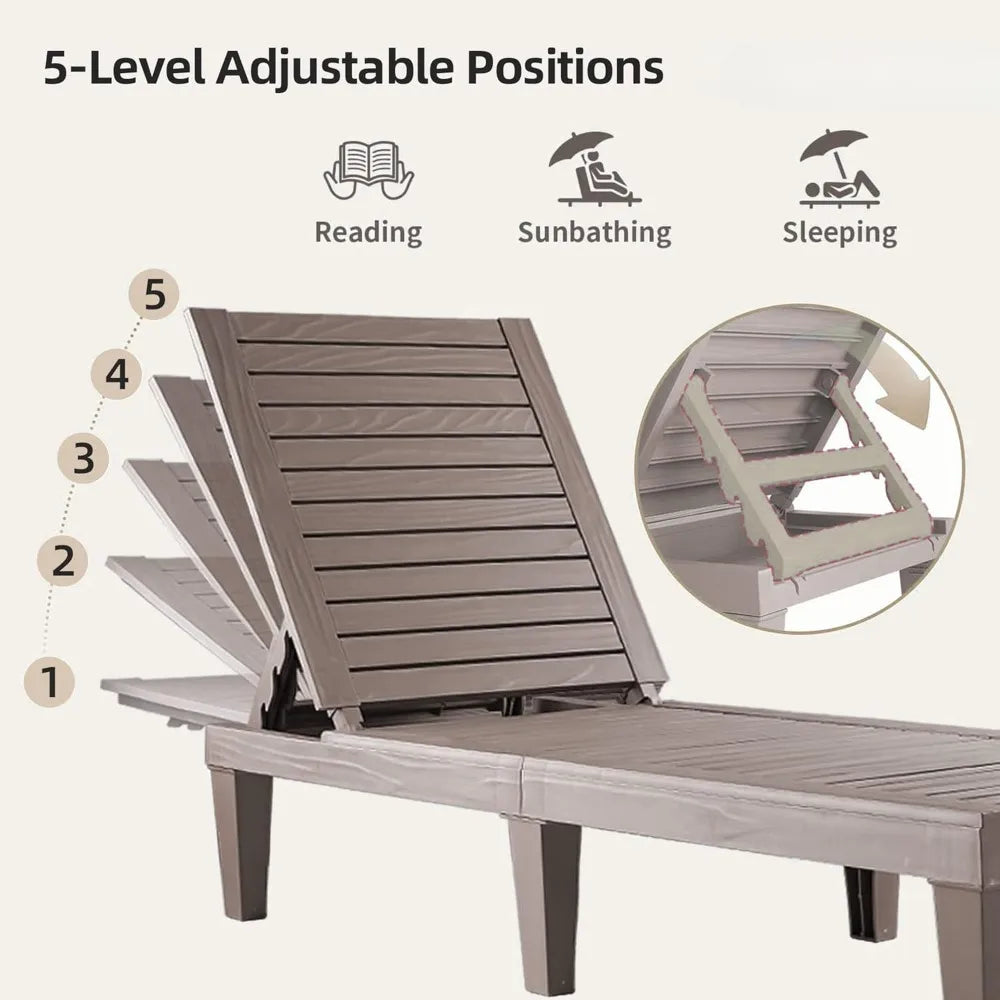 Outdoor Chaise Lounge Set of 2, Adjustable Pool Lounge Chair