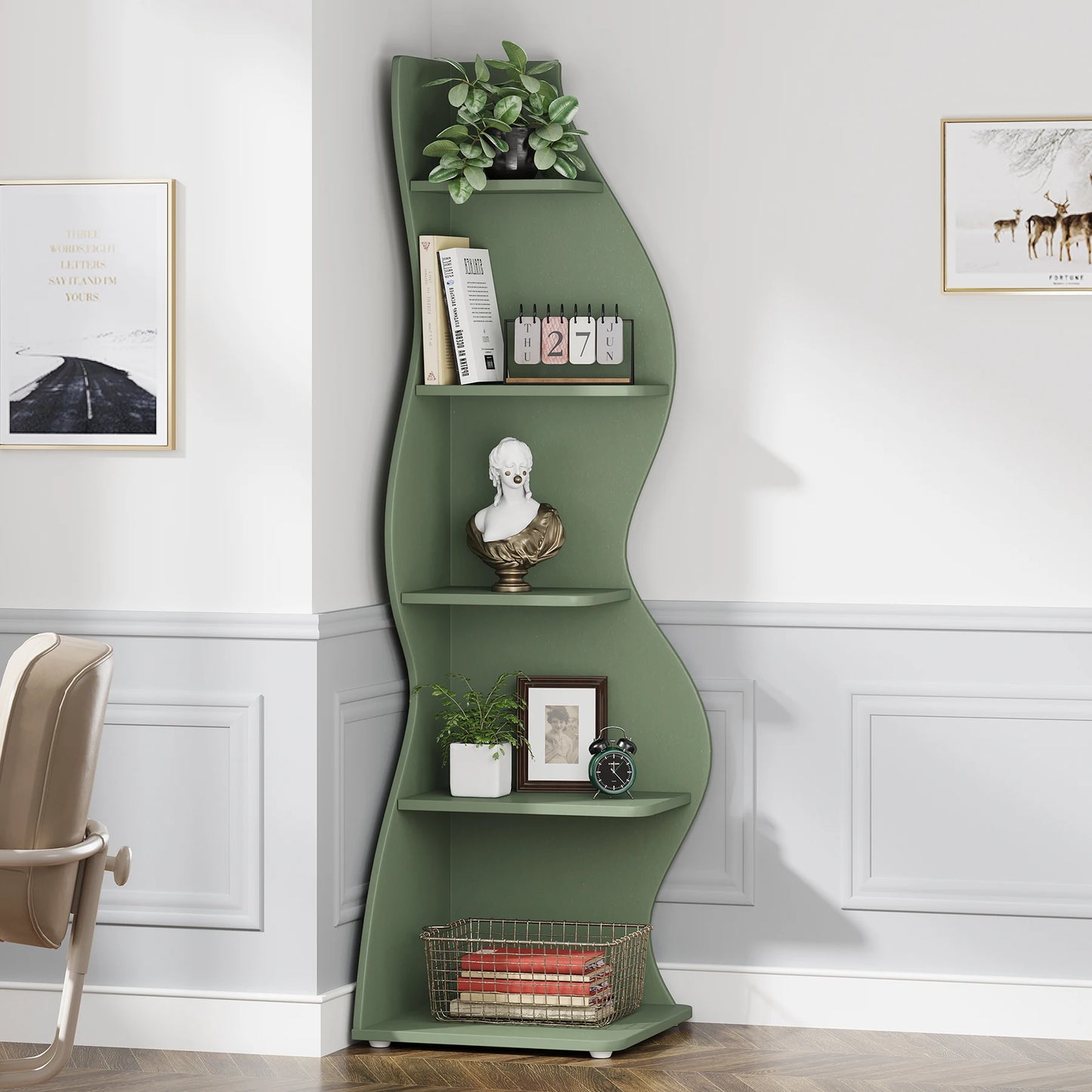 Corner bookShelf, 5-Tier Stylish Corner Bookcase