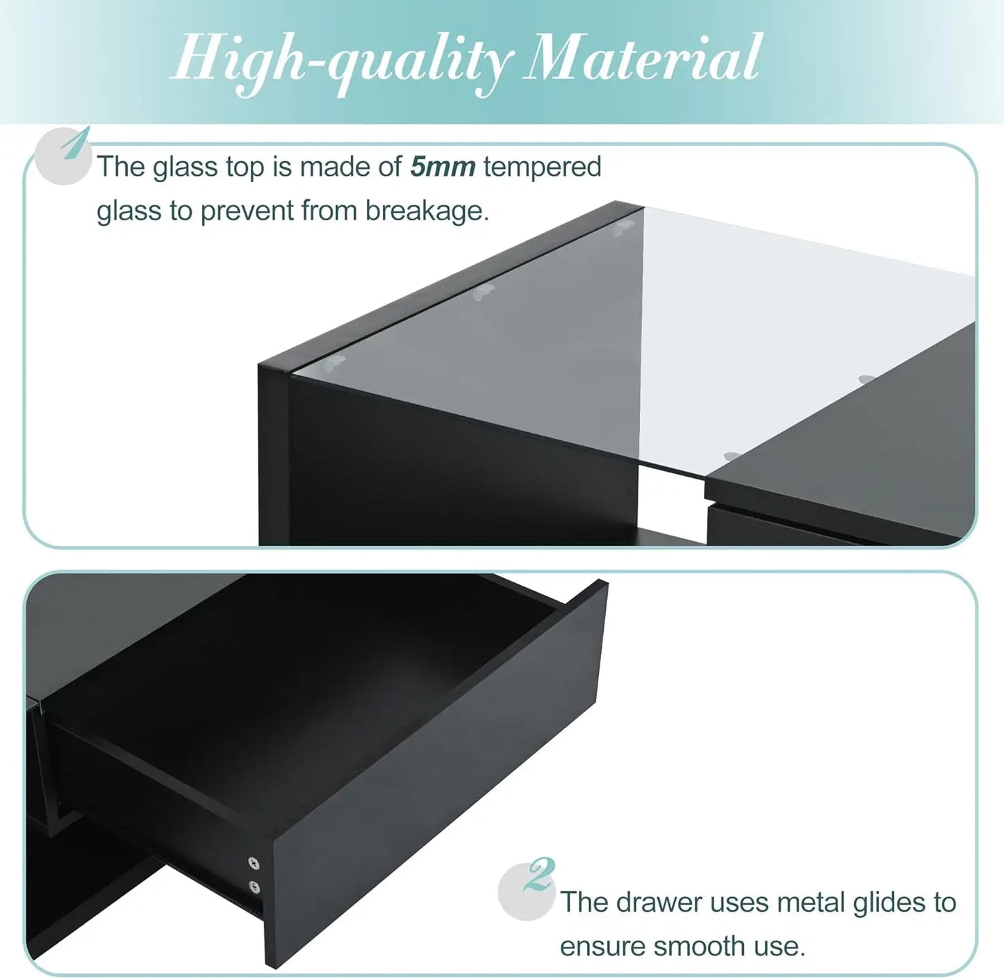 Coffee Table with Tempered Glass, Cocktail Table with High-Gloss UV Surface, Modernist 2-Tier Center Table for Living Room