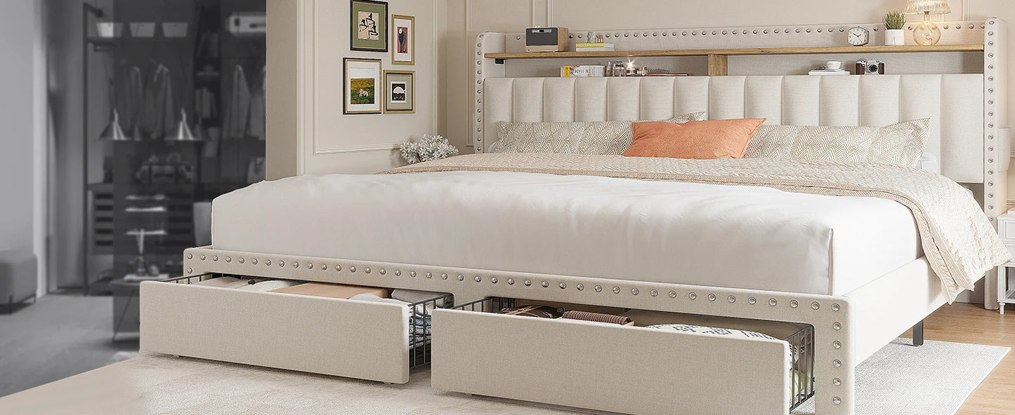 Full, Queen and King size Bed Frame with Drawers