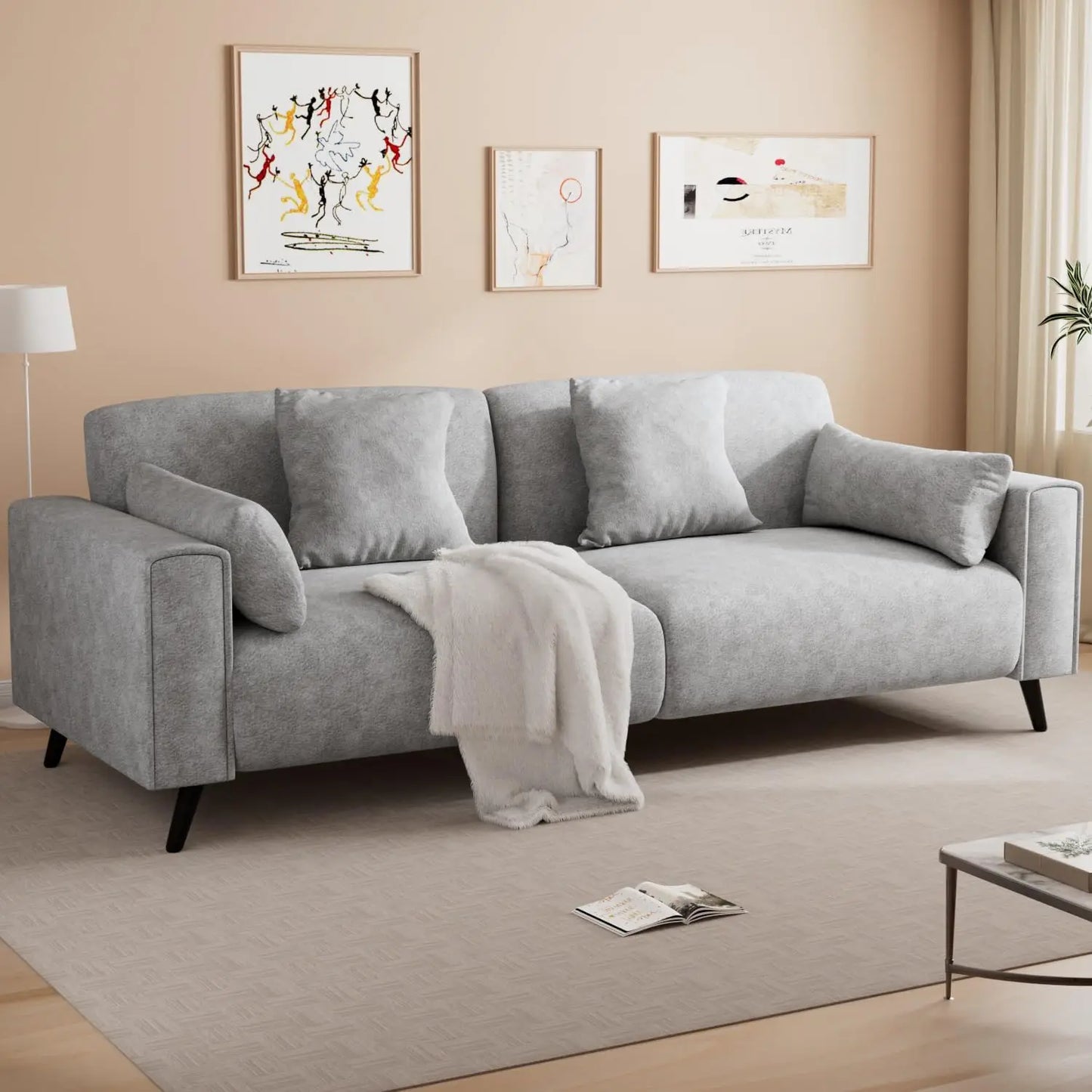 Comfy Sofa with 2 Throw Pillow | 2 Armrest Pillow, 3 Seater Couches