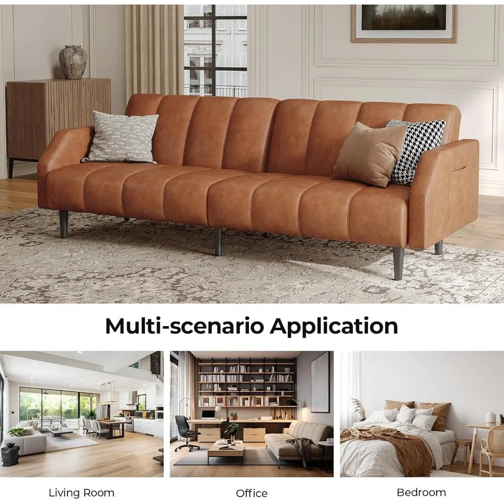 Sofa Bed Couch, 2 Seater Faux Leather Futon Sleeper