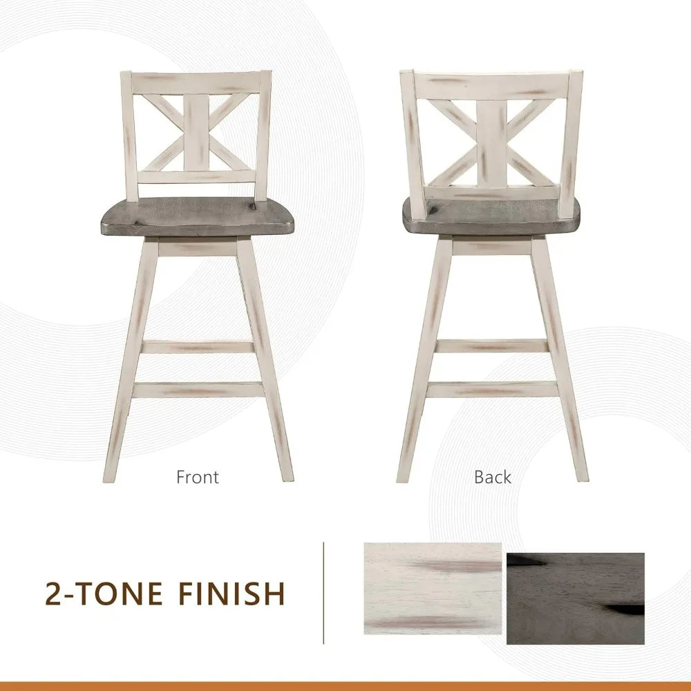 Wood High Back, Counter Height Bar Stools Set of 2