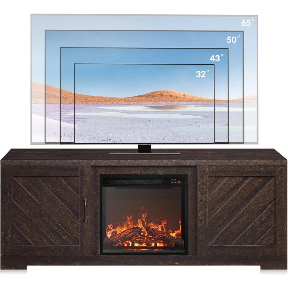 TV Stand with Electric Fireplace Heater for TVs Up To 65