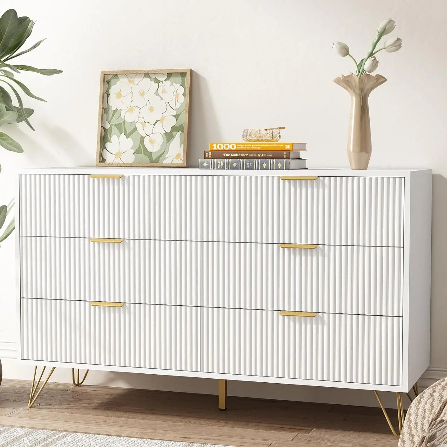 White Chest of Drawers, dresser with 6-drawers