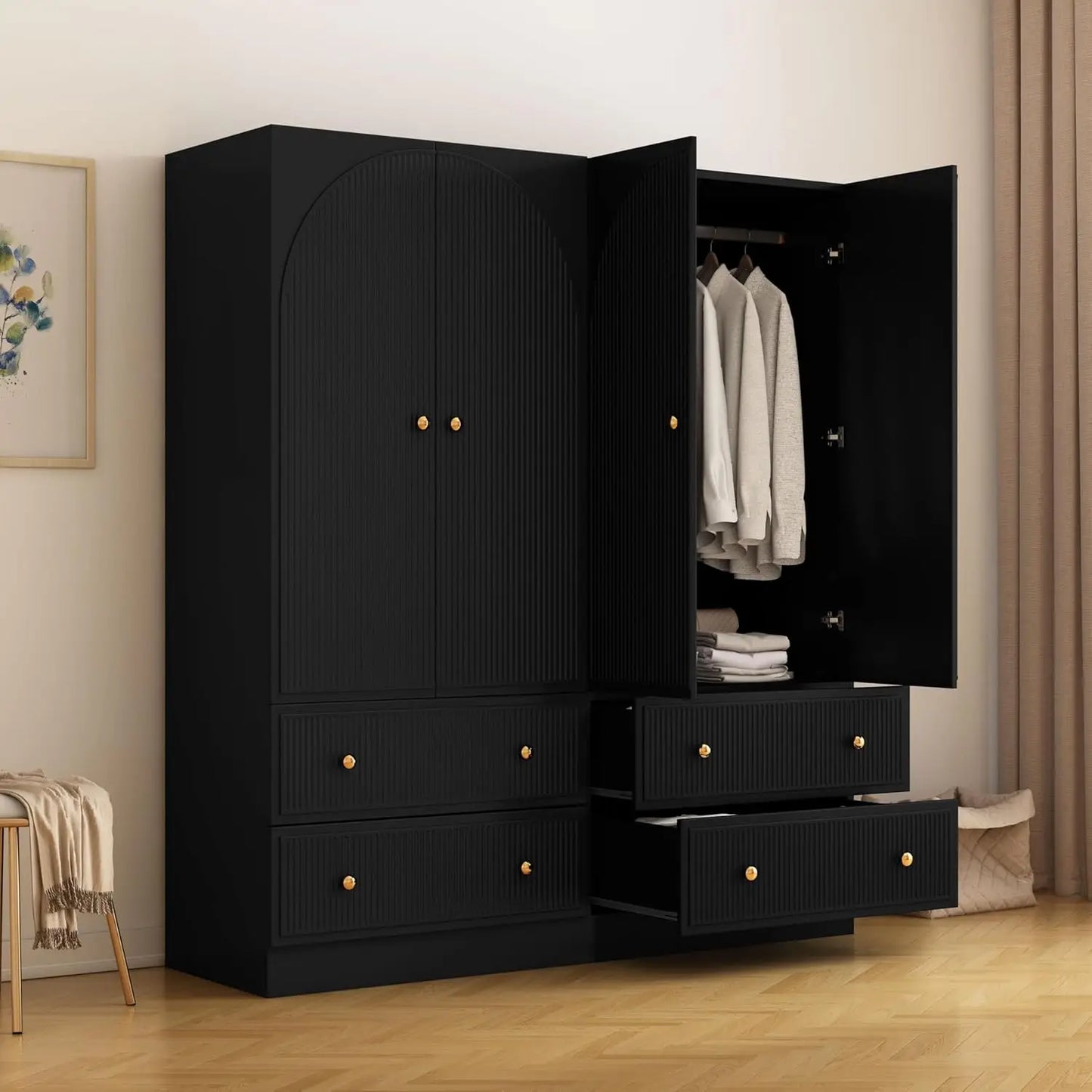Armoire Wardrobe Closet with 2 Doors and 2 Storage Drawers