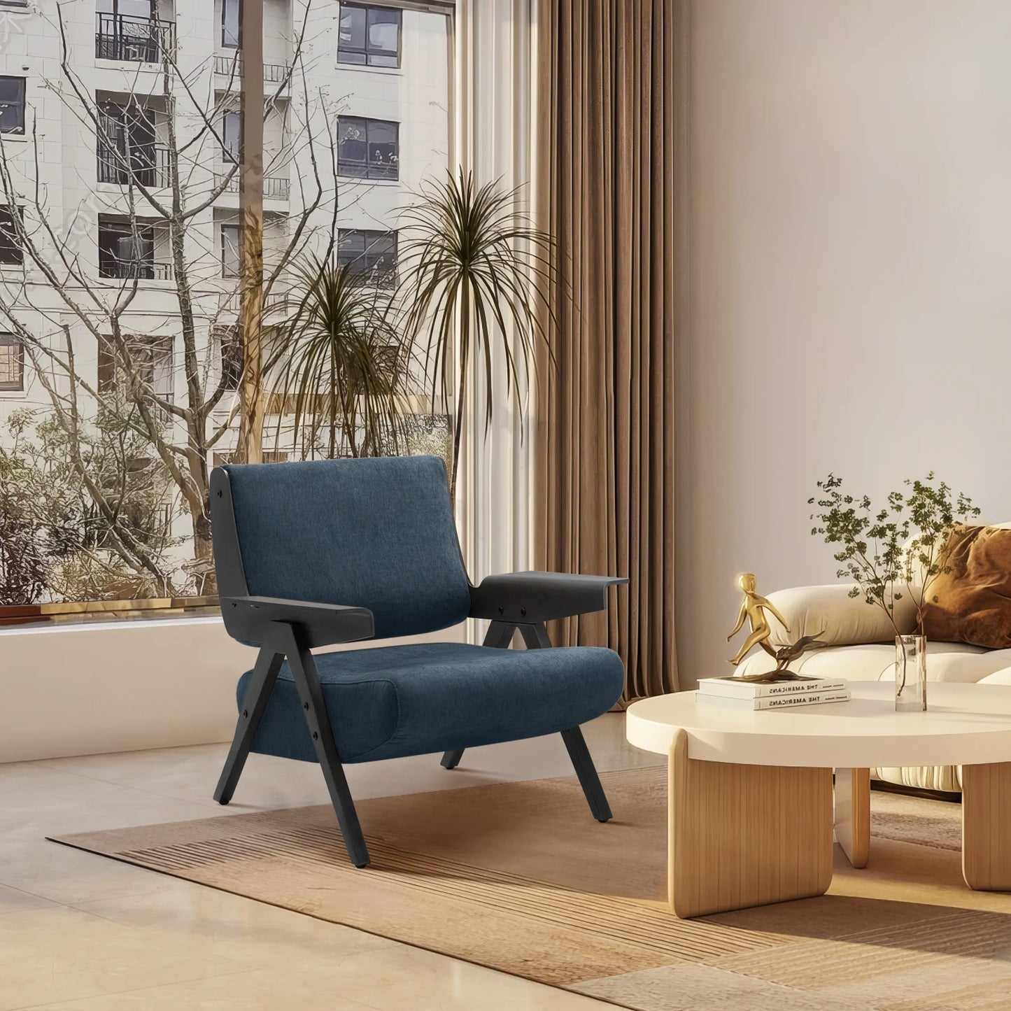 Accent Chair Upholstered Armchair with Solid Wood Frame