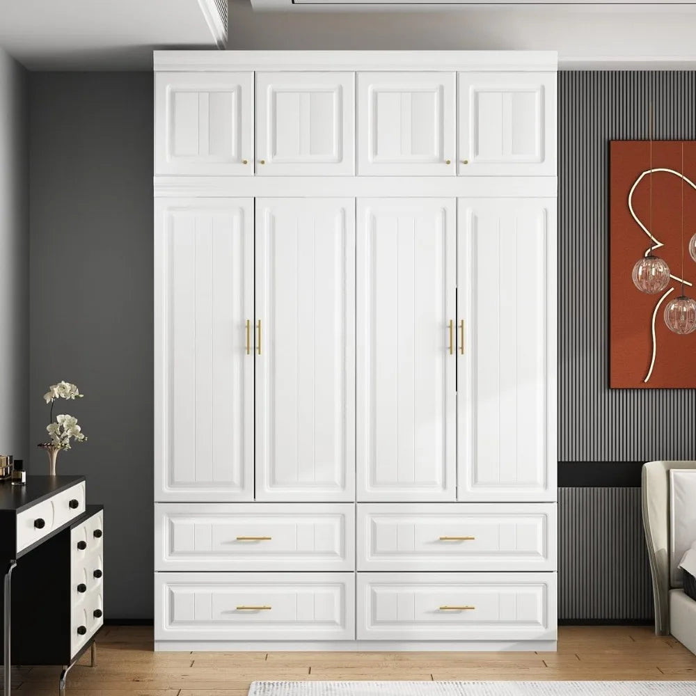 4 Door Wardrobe Closet with Drawers & Shelves