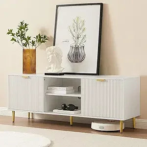 Black TV Stand for 65+ Inch TV with Sliding Doors