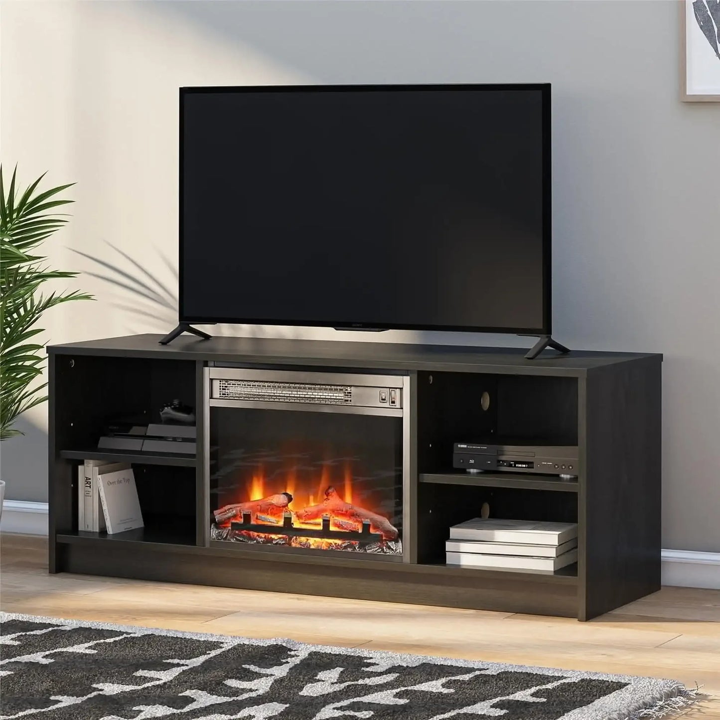 Fireplace TV Stand, for TVs up to 55", Black Oak