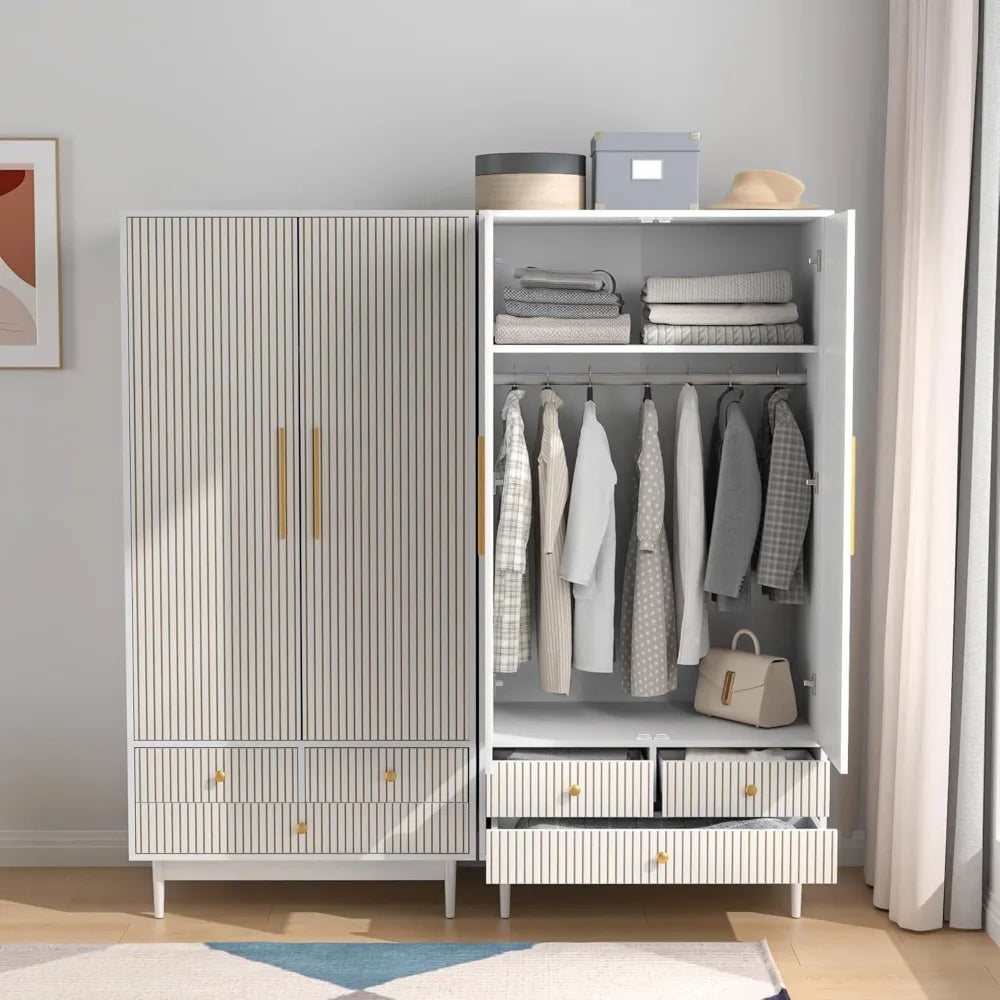 Wardrobe Closet with Drawers and 2 Fluted Doors