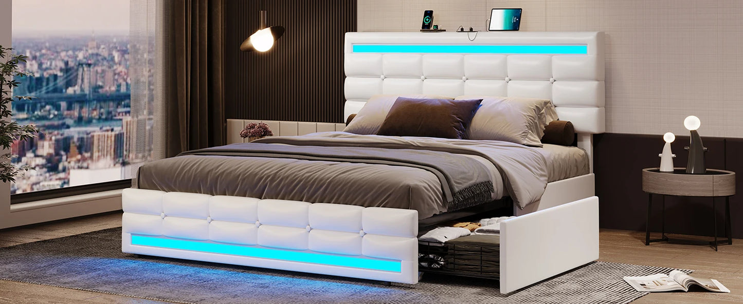 Bed Frame with Leather Platform and Storage – Twin, Queen & Full Sizes