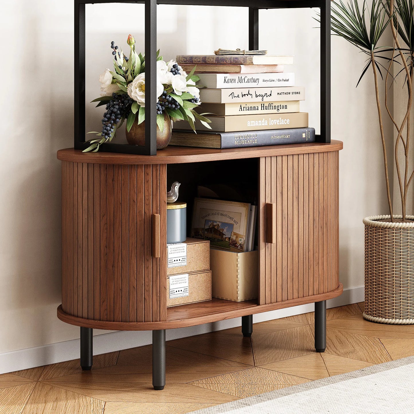 Tall Bookshelf,4-Tier Book Case with Storage Cabinet