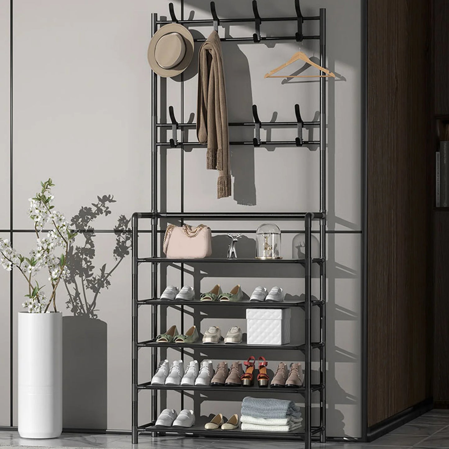 Coat Rack Stand, 2 In 1 Entryway Clothes Hanging Organizer