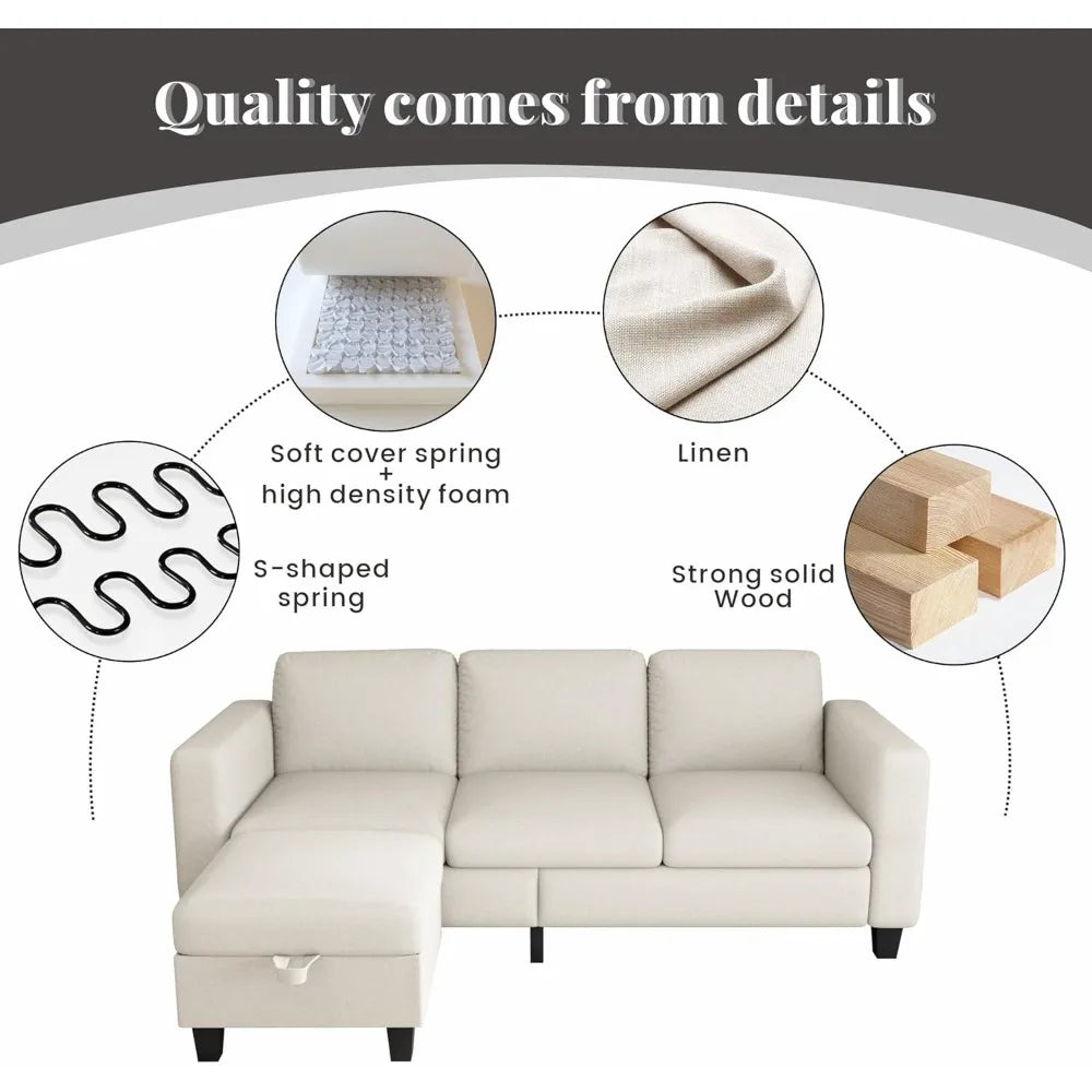 L Shaped Cloud Couch - 3 Seat-Comfy Linen with Storage