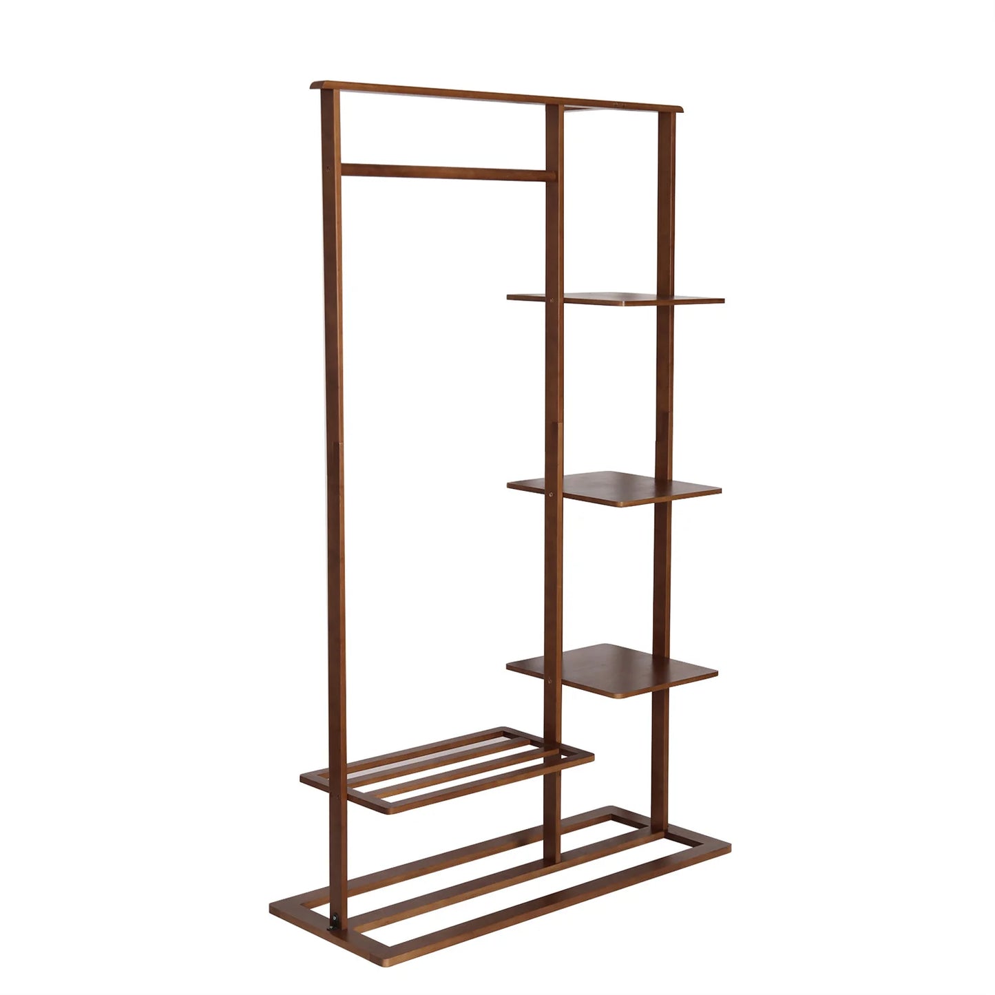 3-in-1 Bamboo Coat Rack with Shelves & Shoe Bench