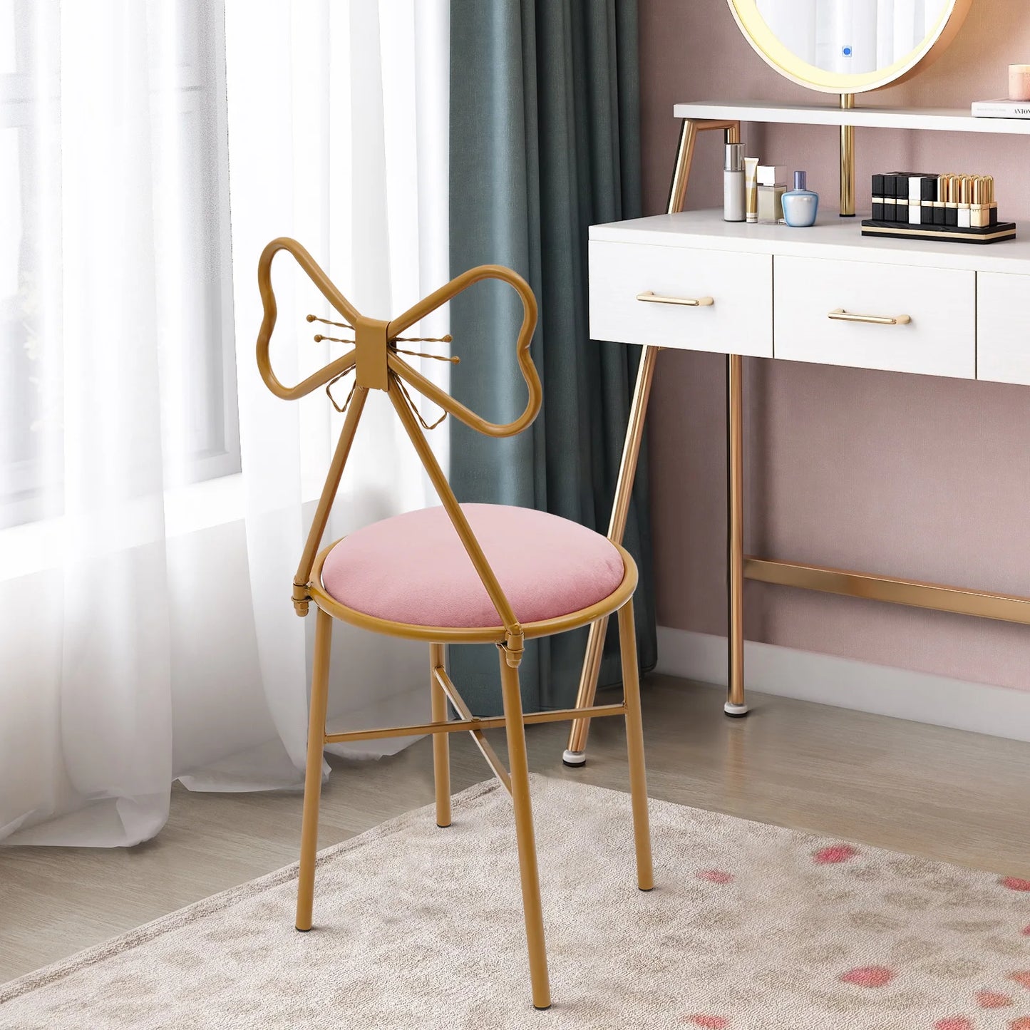 Velvet Makeup Chair Metal Frame Butterfly Backrest Chair